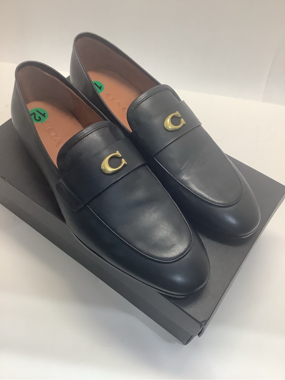 Coach Men's Sculpt C Leather Loafers in original box Black size 12